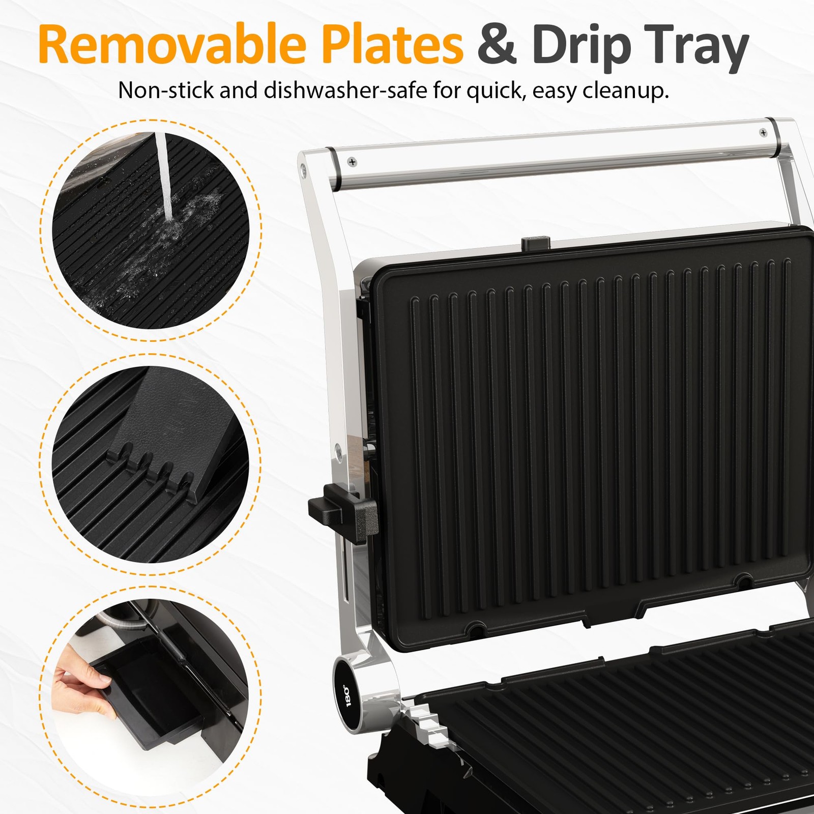 SUNVIVI Indoor Grill & Griddle 1600W Electric Panini Press, Nonstick Plates