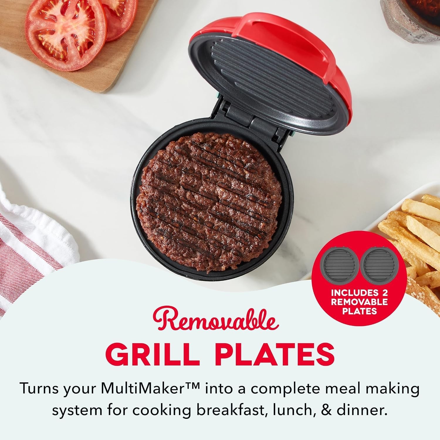 Nonstick Removable Grill Plates Mini Maker Two Cooking Plates Dishwasher Safe US