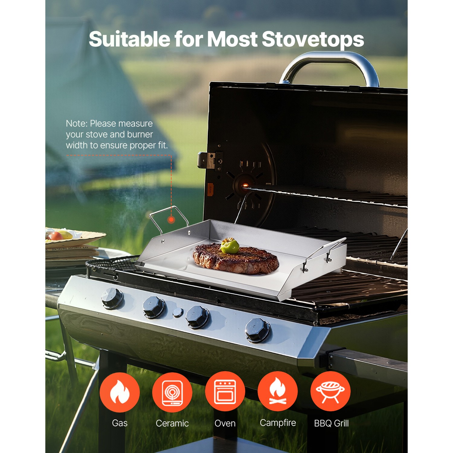 18×16 in Flat Top Griddle Stainless Steel Universal BBQ Grill Pan Cookware