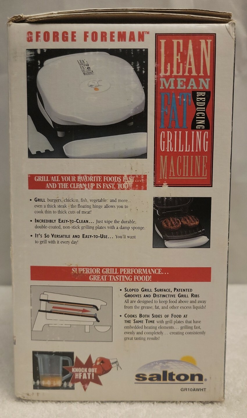 GEORGE FOREMAN GRILLING MACHINE, MODEL GR10AWHT LEAN MEAN FAT REDUCING MACHINE!
