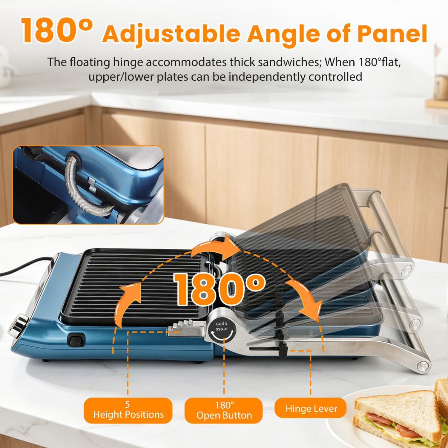Versatile 7-in-1 Panini Press & Grill with Touch Control & Non-Stick Plates