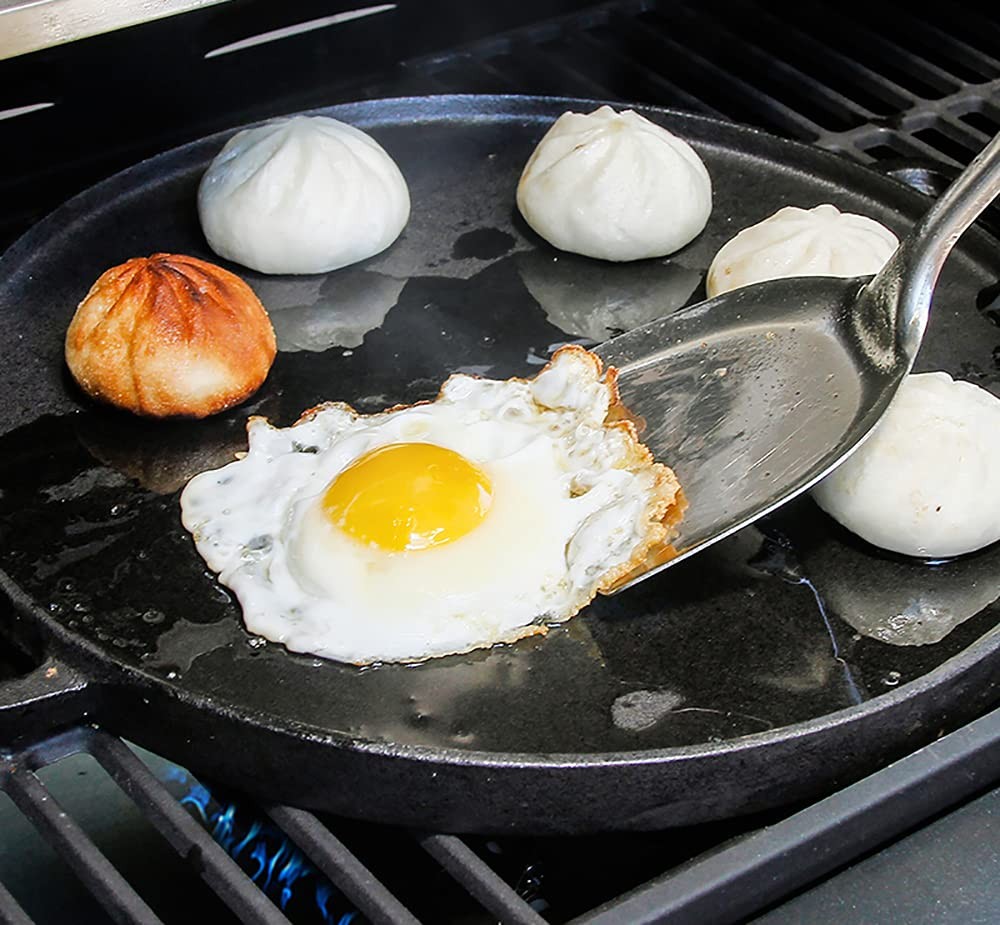 12 Inch Cast Iron Griddle 2-in-1 Reversible Grill Plate Skillet Handle
