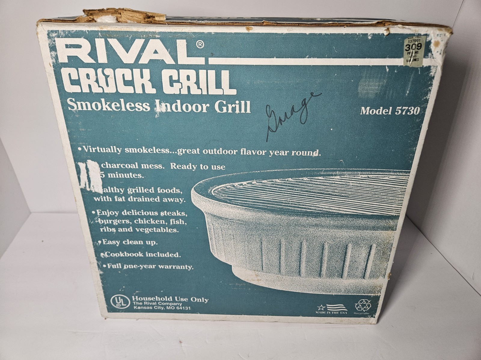 Rival Crock Grill Electric Smokeless Indoor Grill, Beige, Natural Model 5730