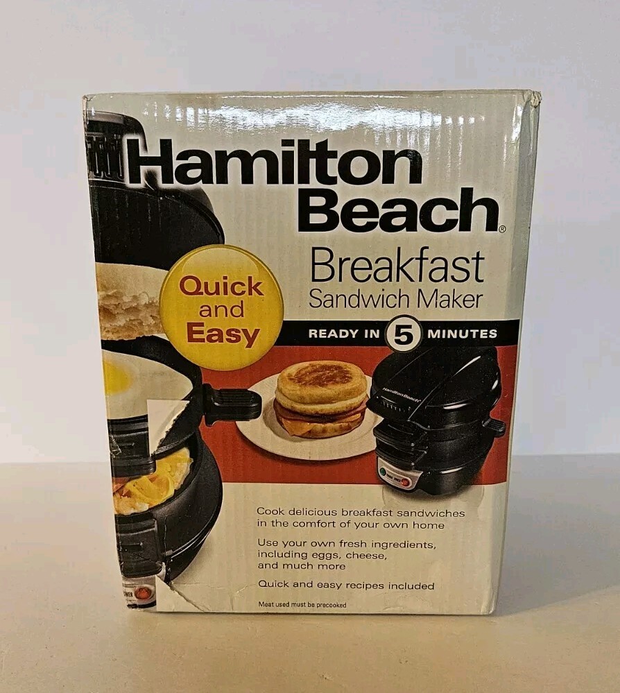 Hamilton Beach Breakfast Sandwich Maker with Egg Cooker Ring Black 600 Watt
