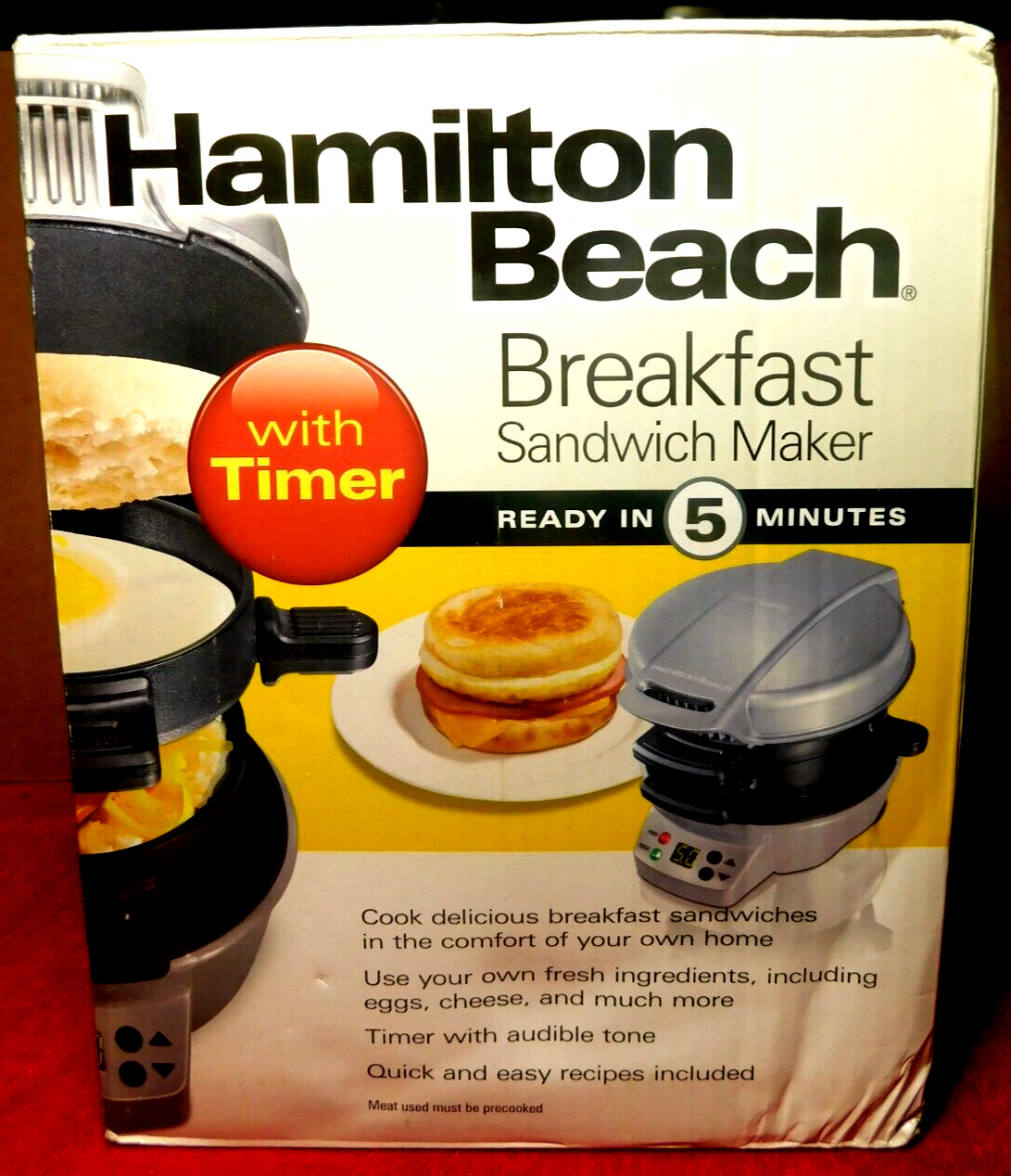 Hamilton Beach~Breakfast Sandwich Maker 25478R W/Timer 2018 Black & Grey NEW!