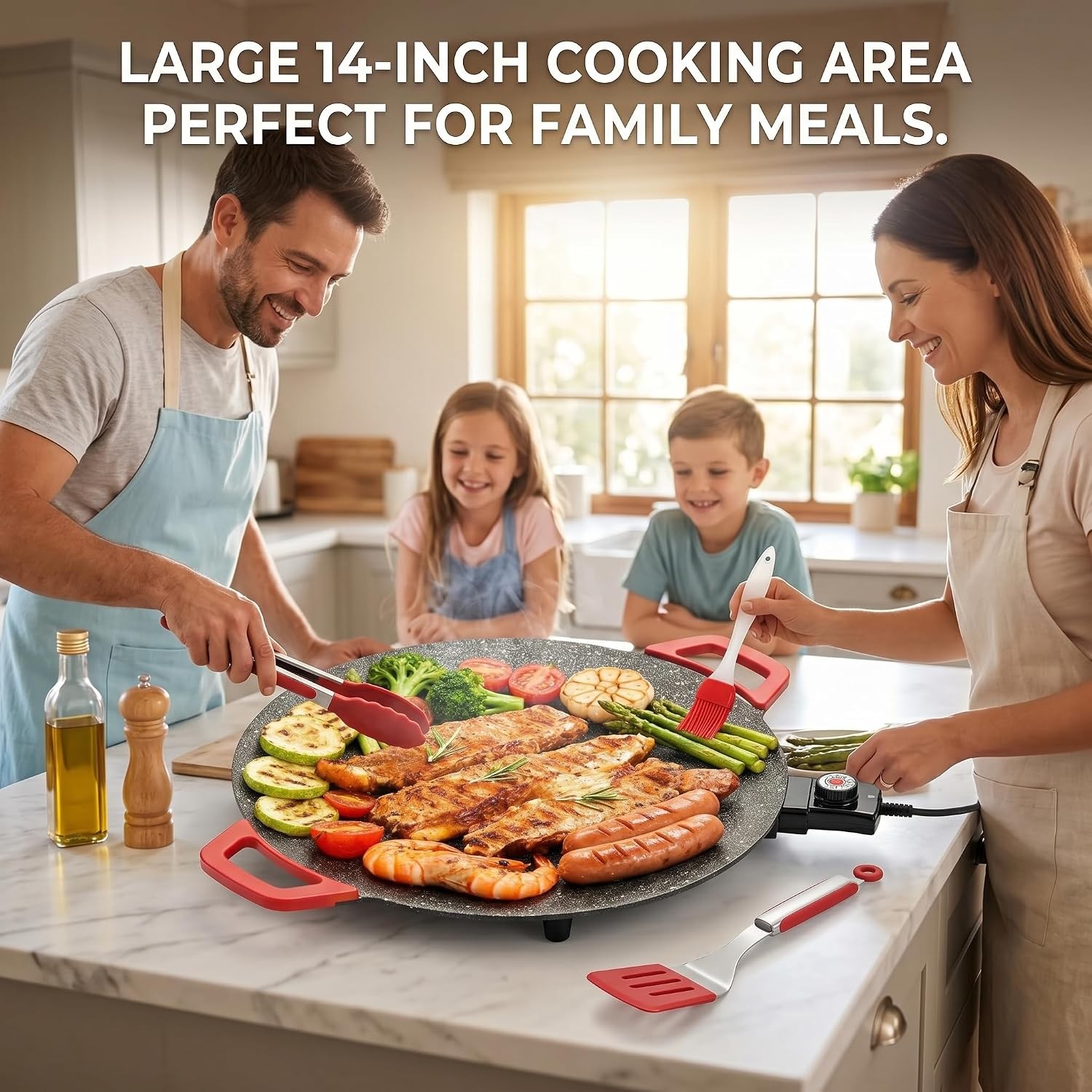 Electric Grill Nonstick 14”Electric Griddle W/Adjustable Temperature Control