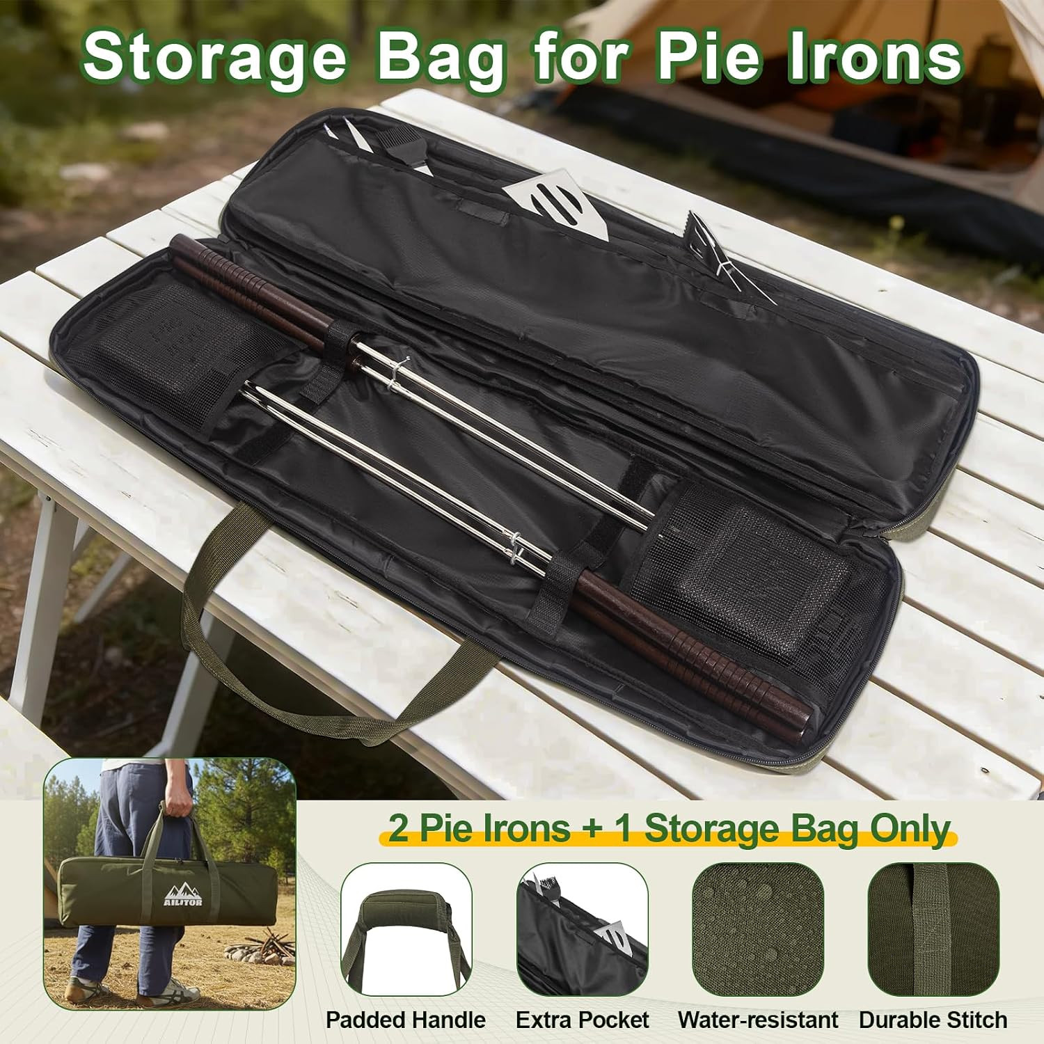 Cast Iron Mountain Pie Maker Set of 2 – Campfire Sandwich Irons with Bag