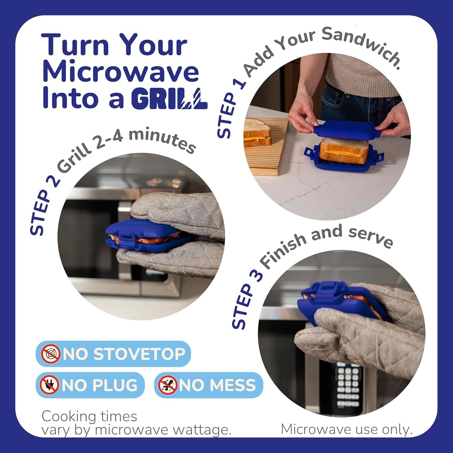 Toastie Maker Microwave Grill Sandwich Toaster 3 Minute Grilled Cheese Crispy