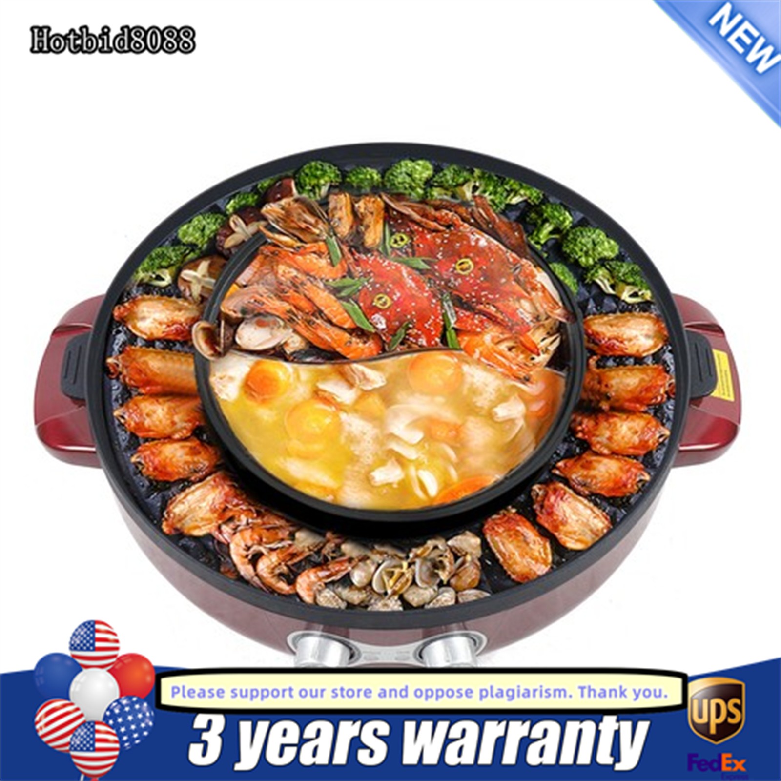 110V Electric Hot Pot, 2200W Electric Grill, Red Electric Roasting Pan & Hot Pot