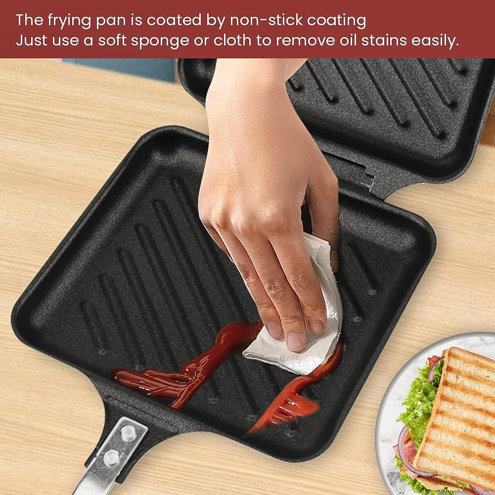 Hot Sandwich Maker, Grilled Maker Non-Stick Double Sided Flip Press Pan