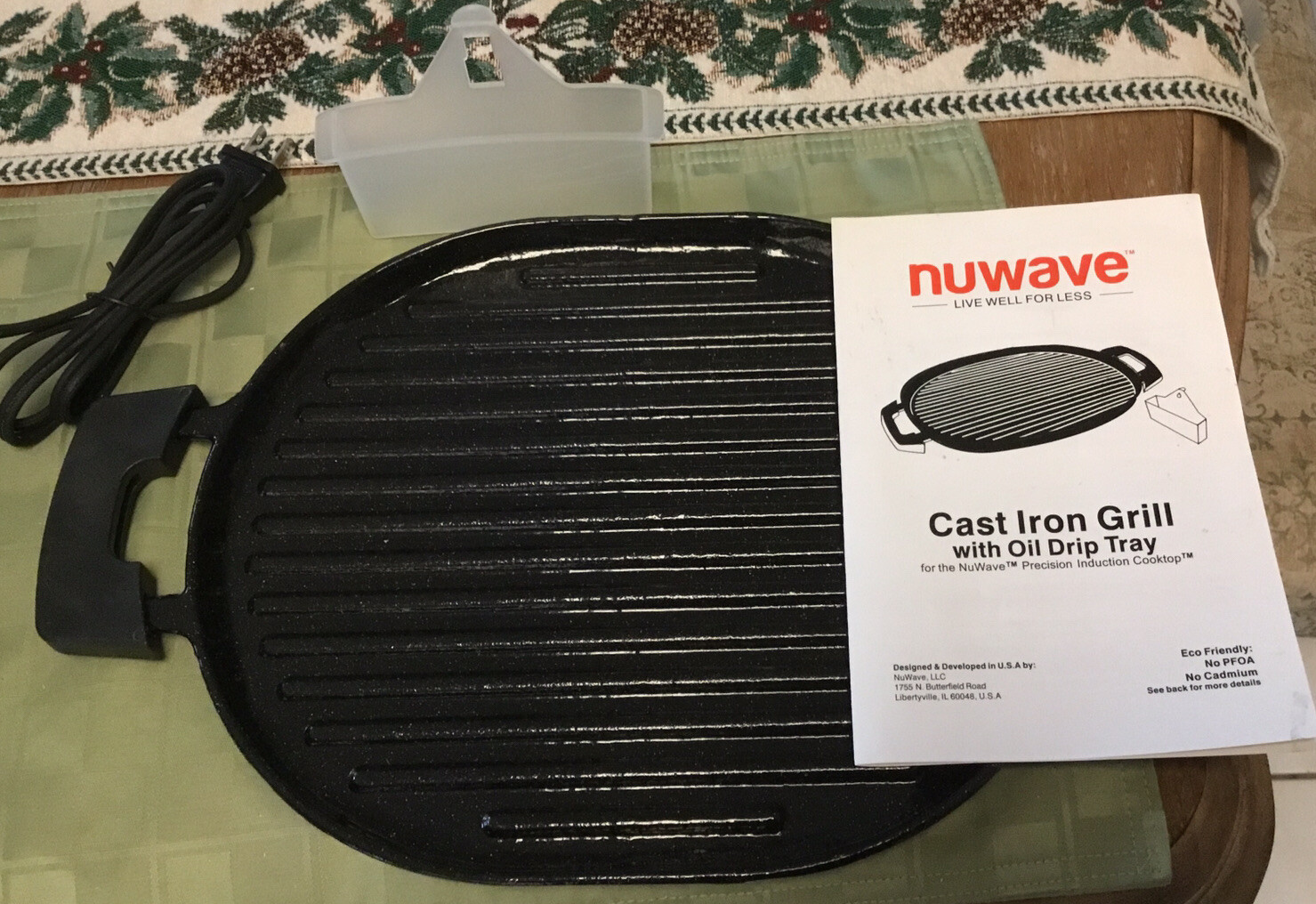 NEW! Open Box Precision NuWave Cast Iron Grill P8 With Oil Drip Tray EC!