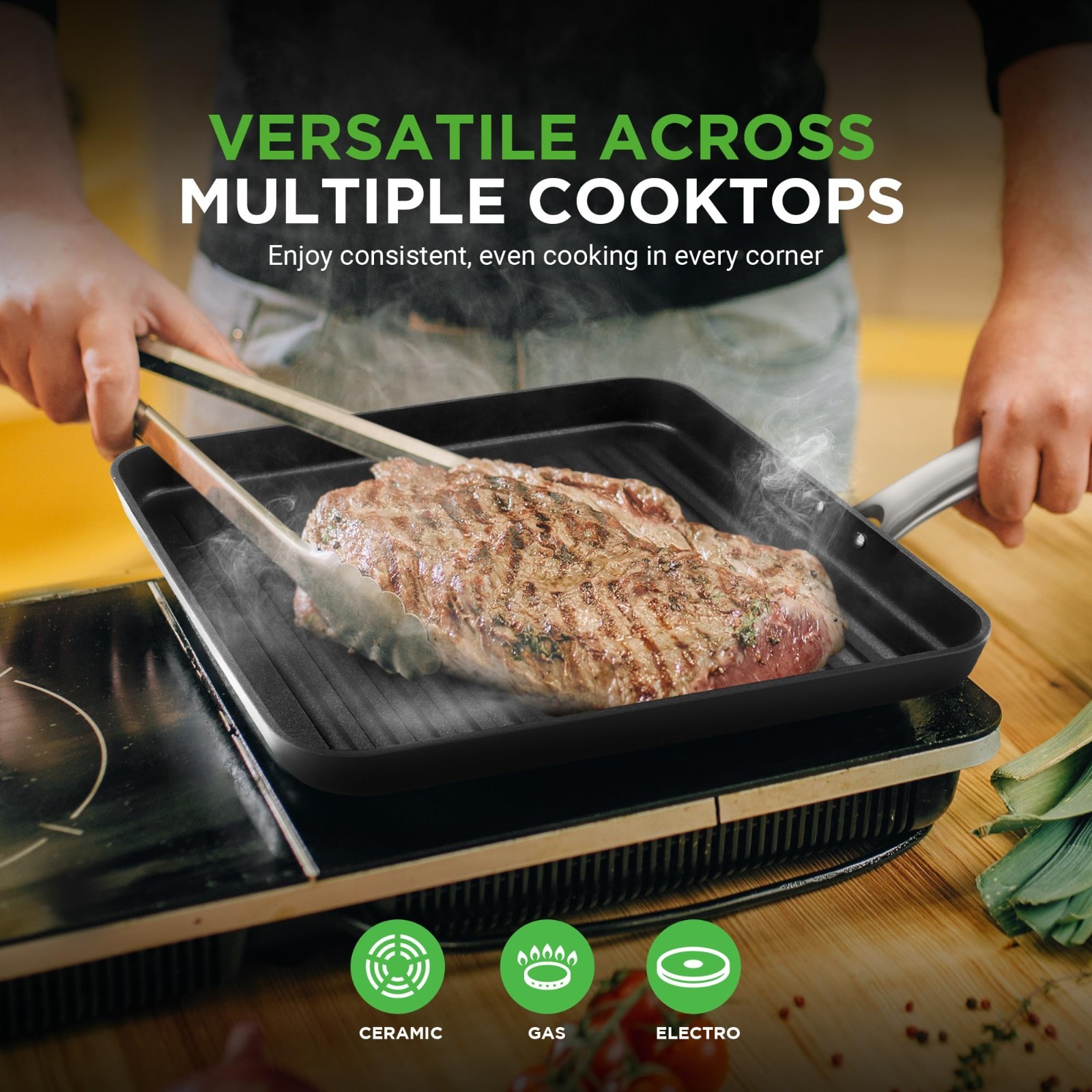11″ Nonstick Griddle & Grill Pan – Dishwasher Safe, PFOA-Free, Even Heat, Compat
