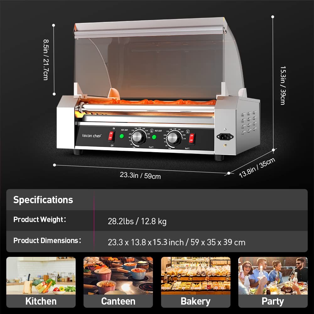 Leconchef Commercial Electric 7 Hot Dog Roller Grill Machine