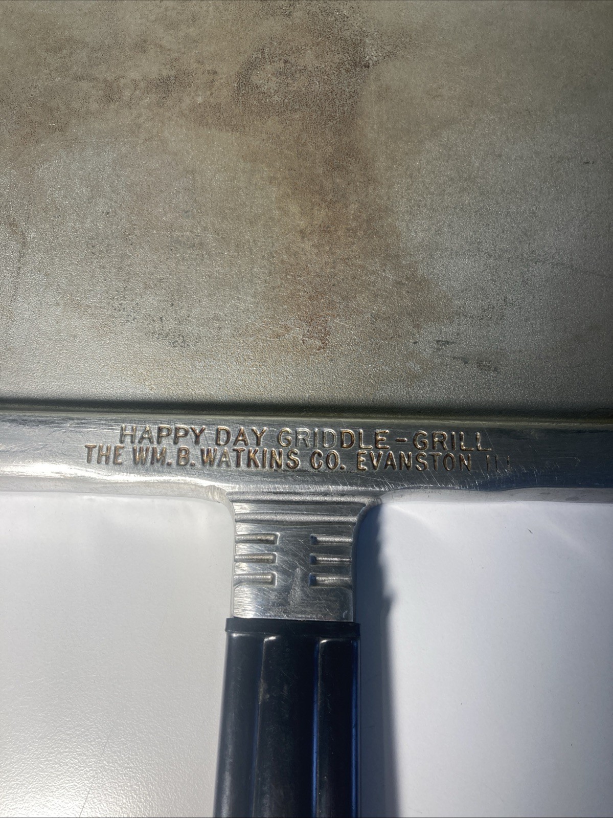 Happy Day Griddle Grill WM B Watkins CO. Evanston, IL Square Patent D-154967 Vtg