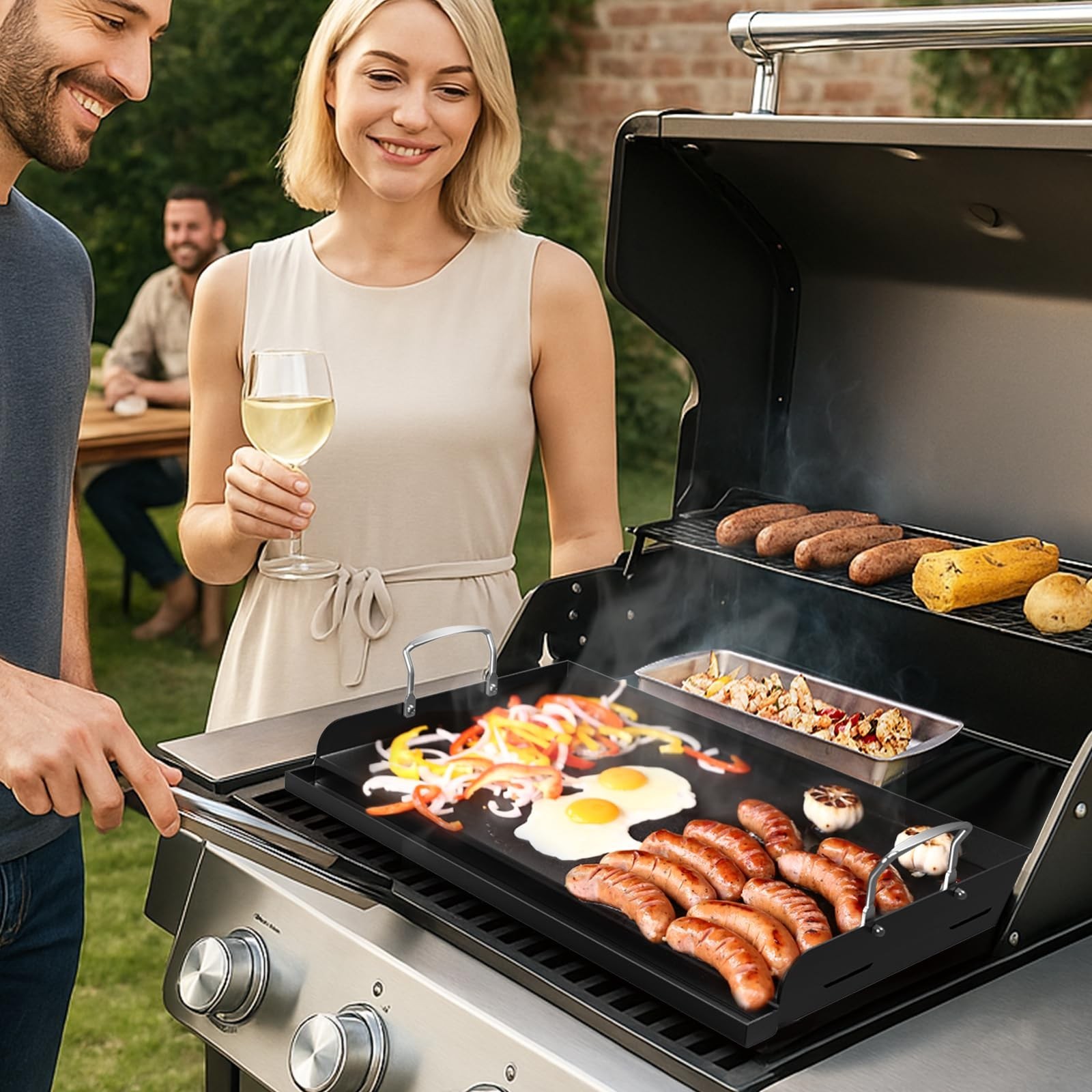 Nonstick Griddle for Gas Grill, Cast Iron Griddle for Outdoor Gas