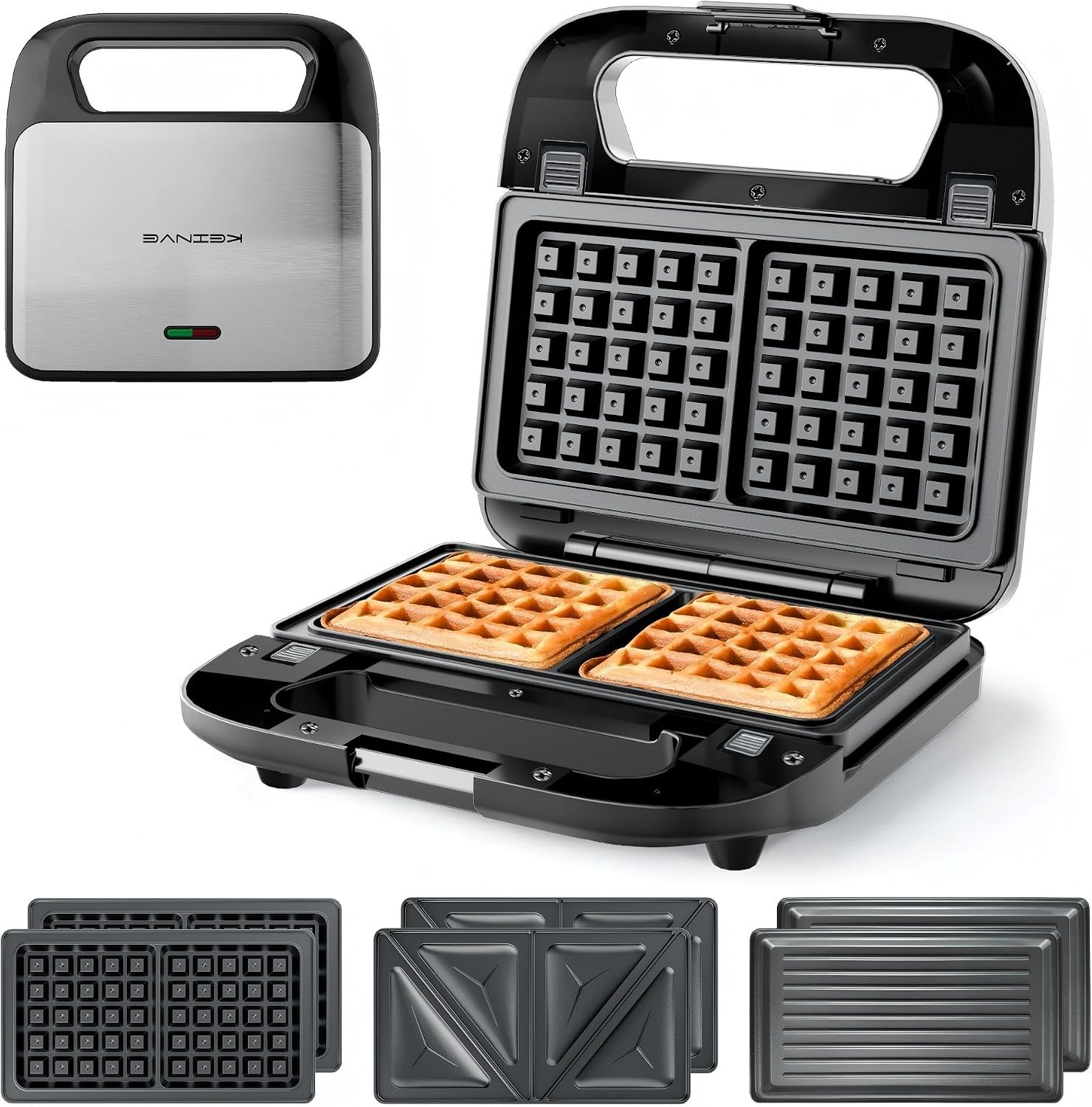 3-in-1 Sandwich Maker Waffle Maker & Panini Press Grill 800W Electric Breakfast