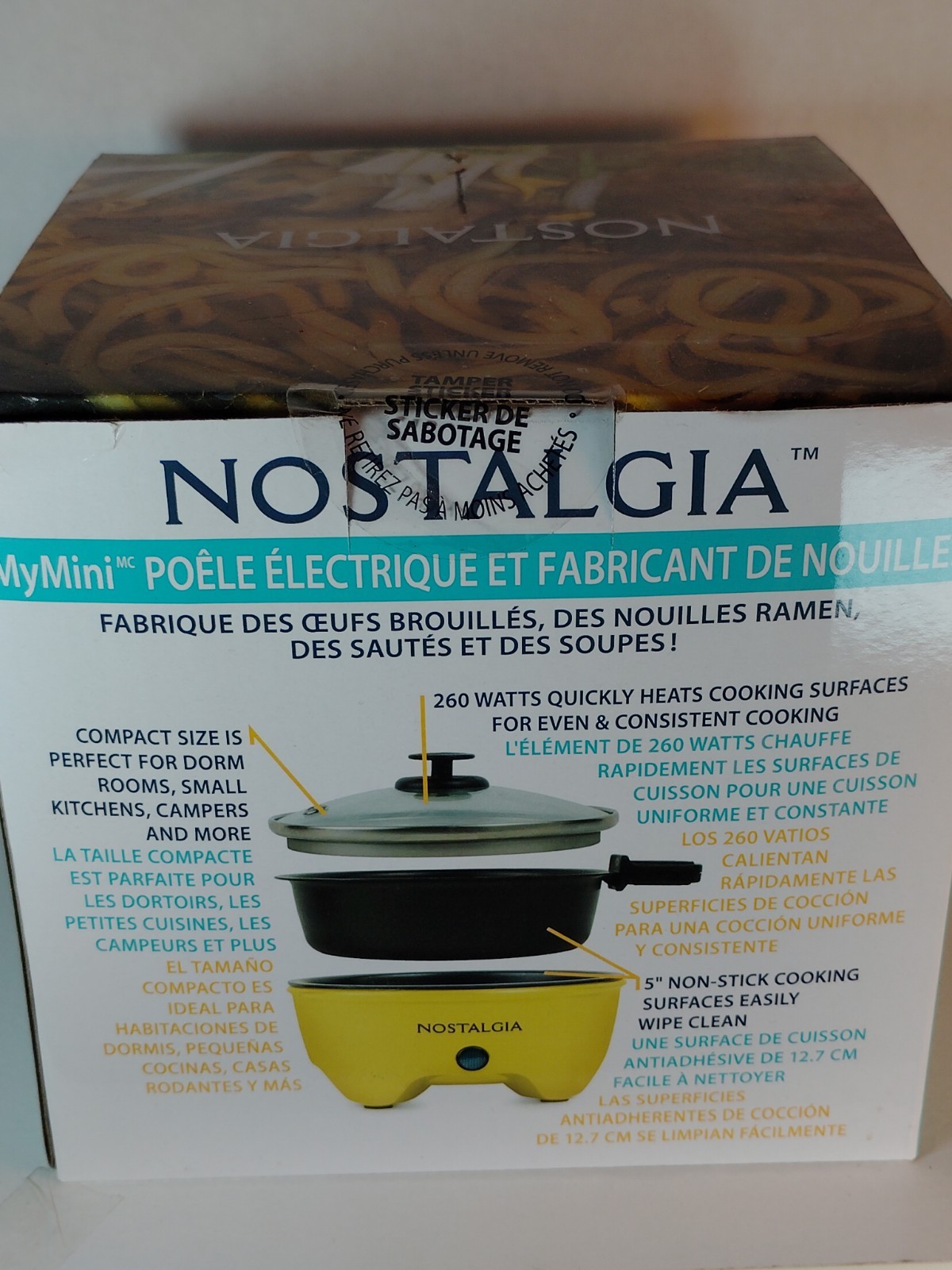 Nostalgia MyMini Personal Electric Skillet & Rapid Noodle Maker Dorm Room Sealed