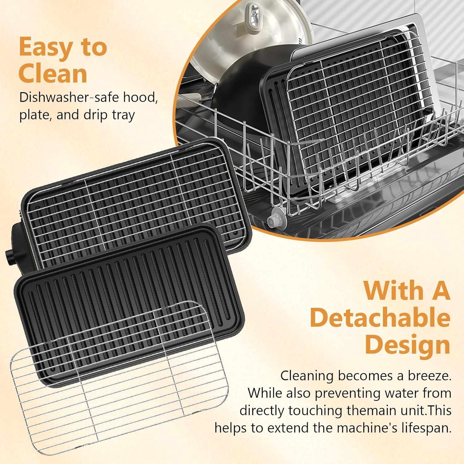 Effortless Cooking: 1500W Smokeless Grill & Griddle with Removable Surface