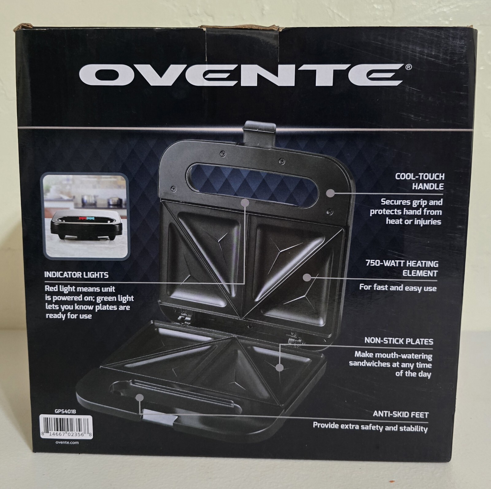 OVENTE Sandwich Grill Maker – Black
