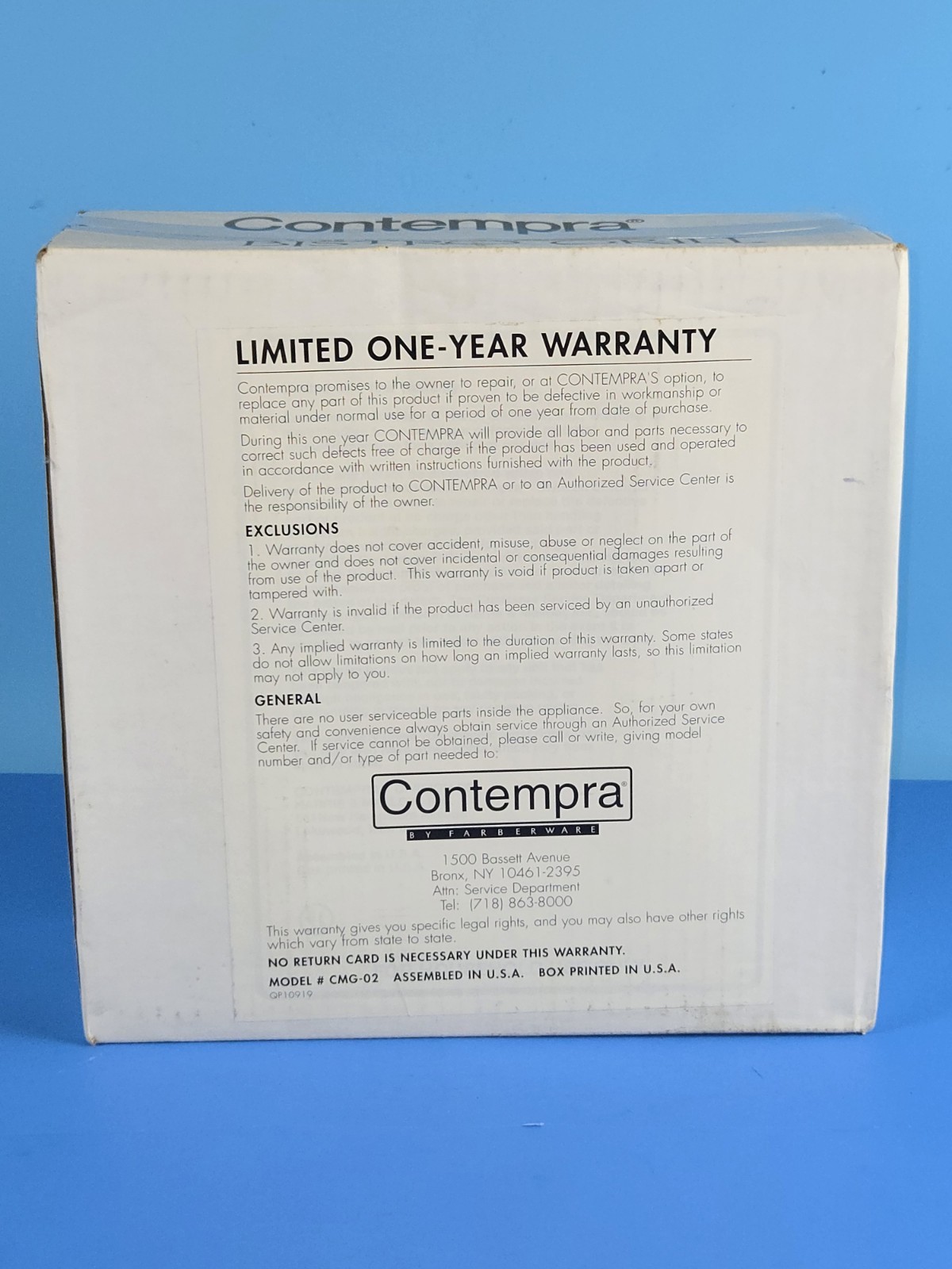 Contempra Electric Indoor Bistro Grill Black CMG- 02 NOS!!