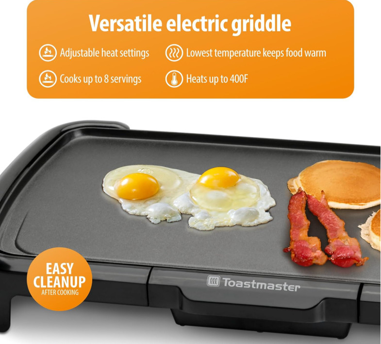 Toastmaster Electric Griddle – Flat Top Nonstick Griddle