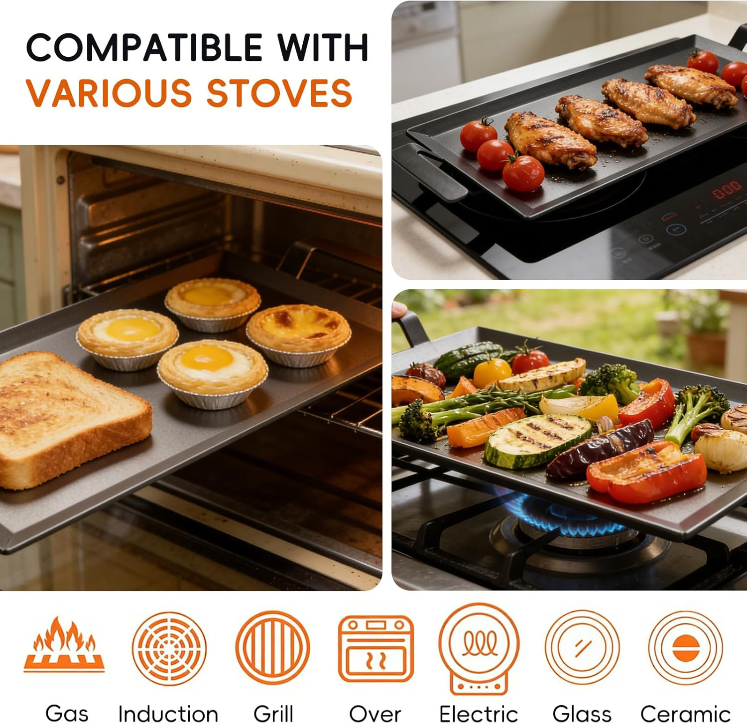 Carbon Steel Griddle + Grill Press | Professional-Grade Seasoned Cookware | Indu