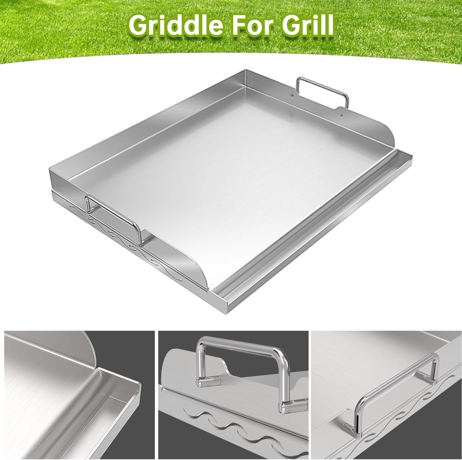 Universal Stainless Steel Griddle Flat Top Plate W/ Even Heating Bracing BBQ