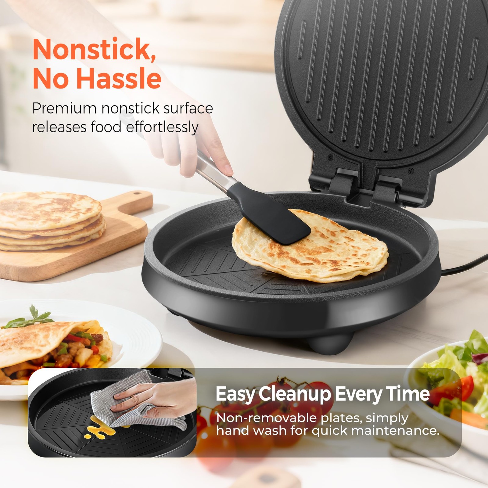 3in1 Electric Griddle Nonstick Sandwich Maker On/Off Switch 8 Inch Red