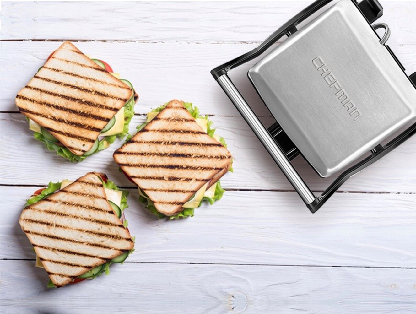 Non-Stick Panini Press Grill & Sandwich Maker, 180° Open, 4 Slice, Stainless Ste