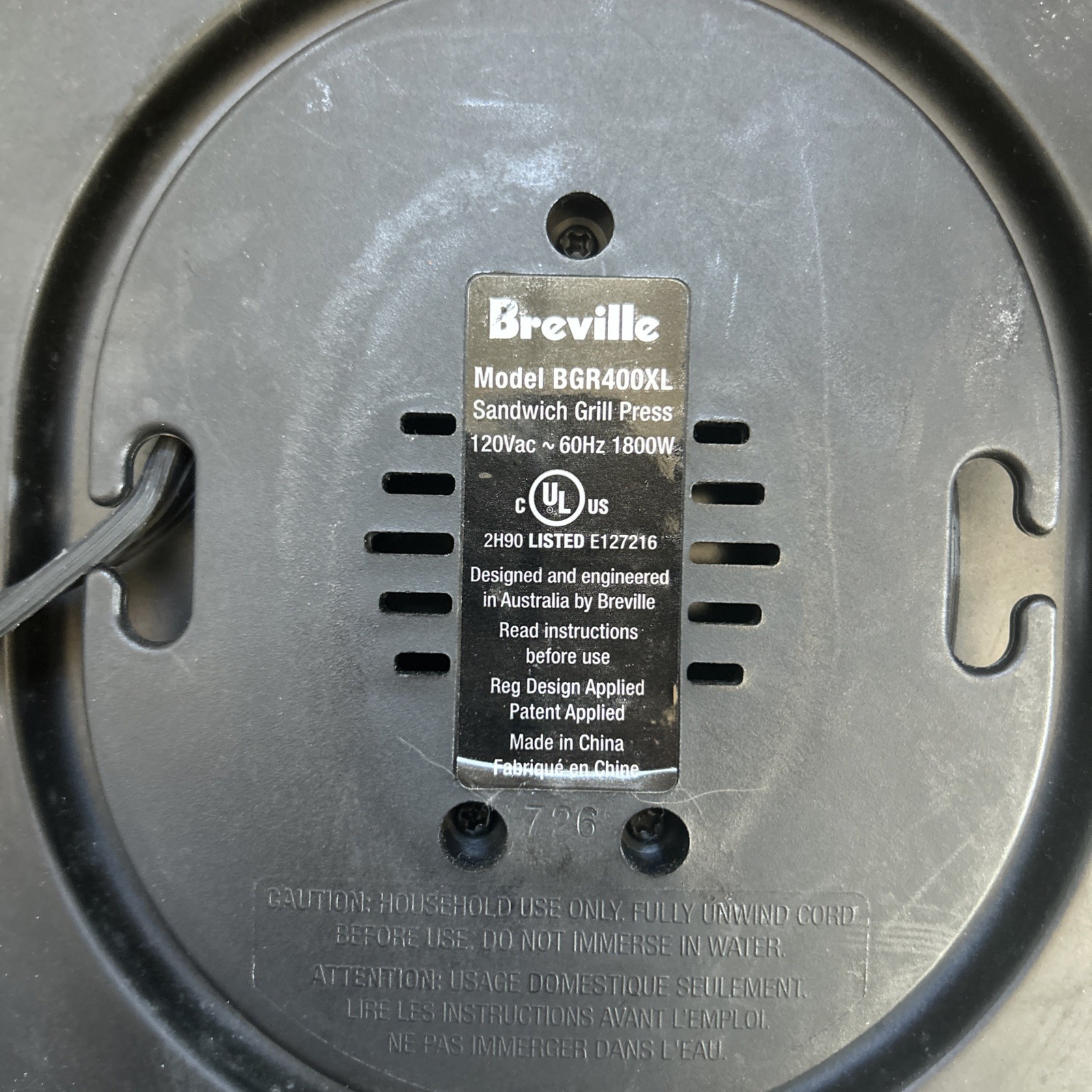 Breville BGR400XL Ikon Removable Plate Grill Sandwich Panini Press 1800 W Tested
