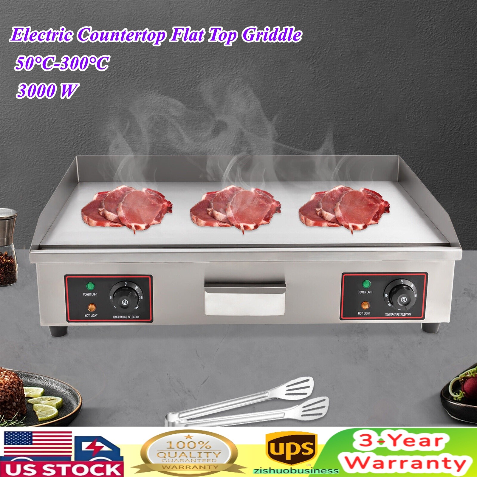 3KW 30″ Commercial Electric Countertop Griddle Grill BBQ Flat Top Heating Plate