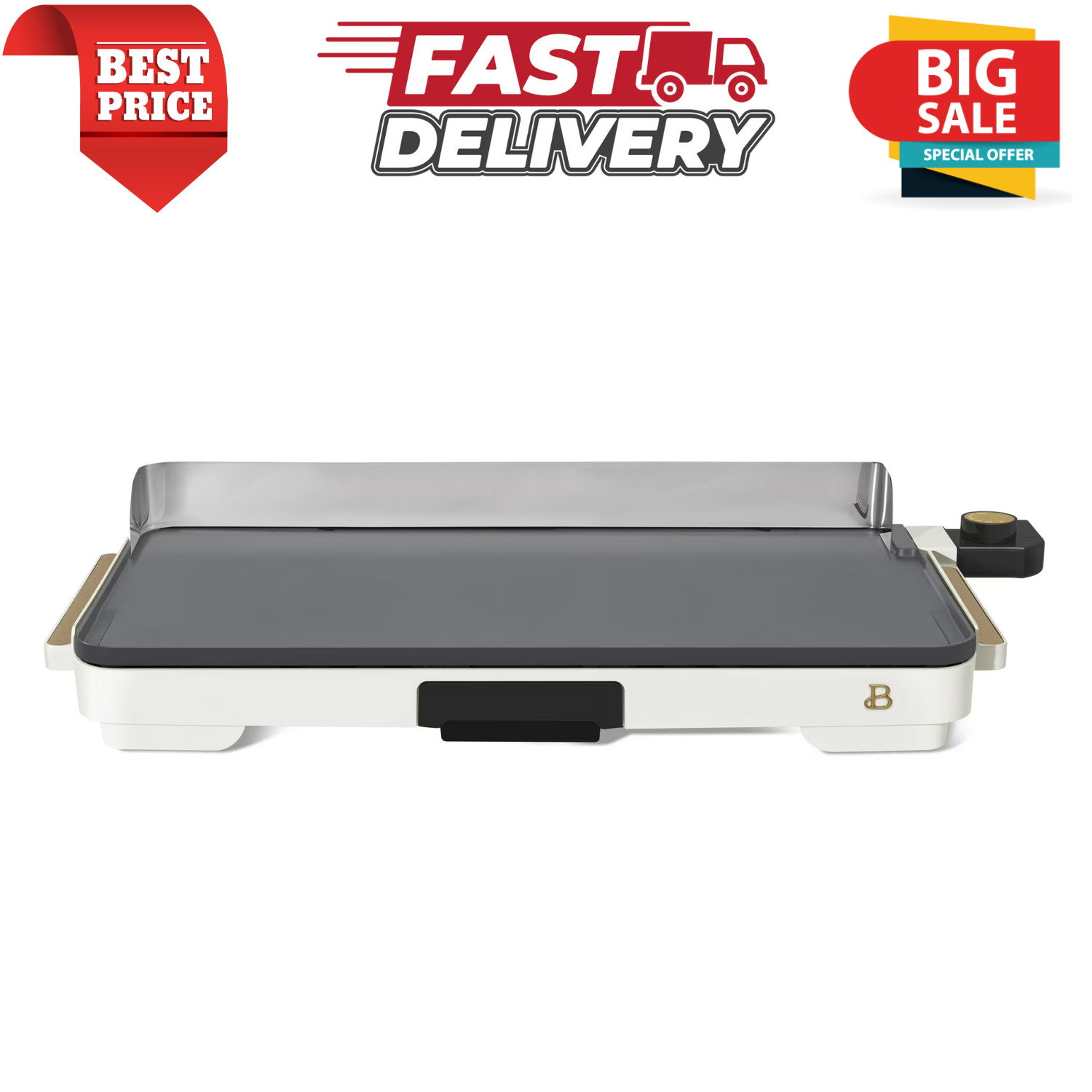 Beautiful XL Electric Griddle 12″ x 22″ Non-stick, White Icing by Drew Barrymore