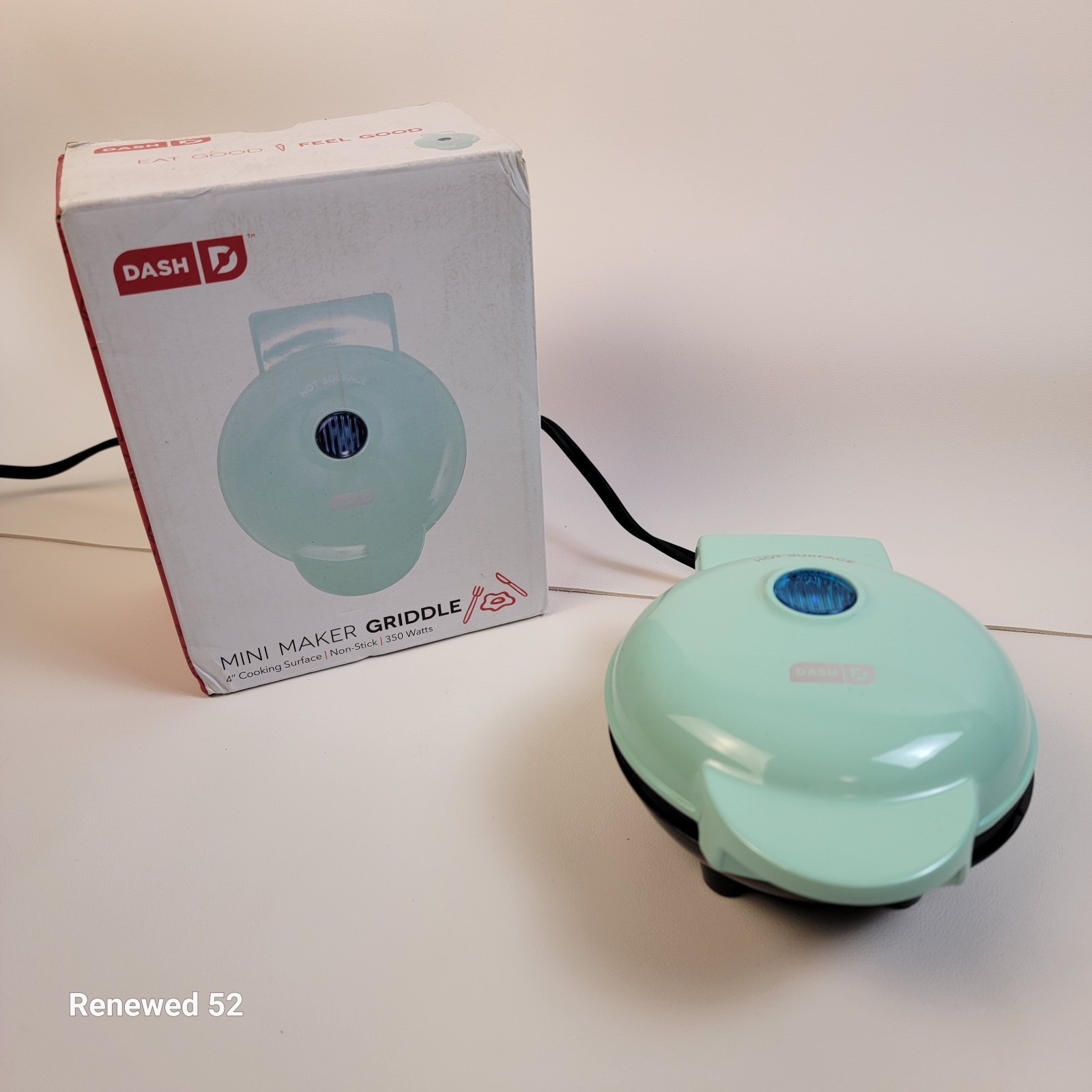 Dash Mini Maker Griddle Aqua 4 Inch Non-Stick 350W DMS001AQ Breakfast Cooker
