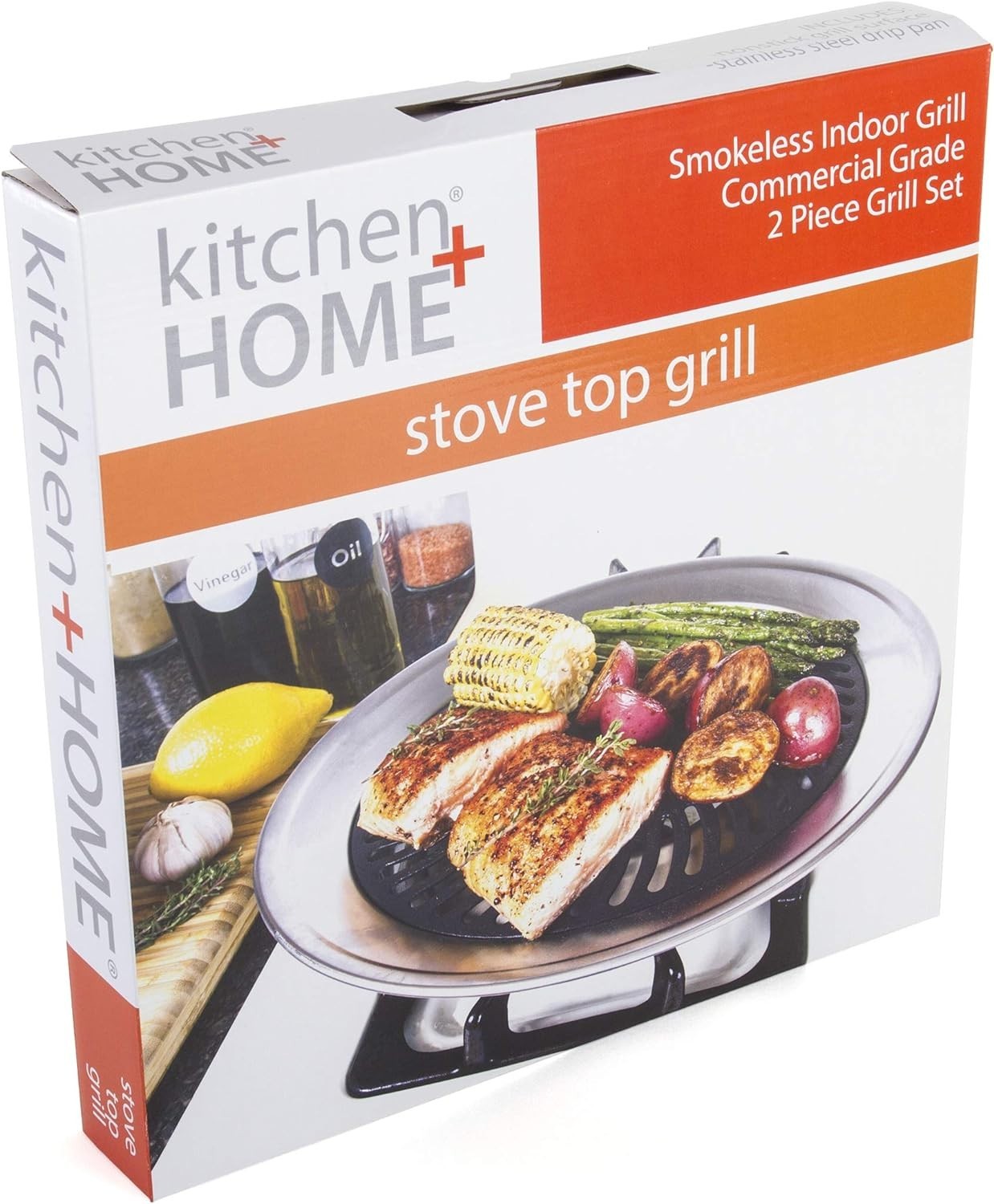 Kitchen + Home Stove Top Smokeless Grill Indoor BBQ, Stainless Steel with Dou…