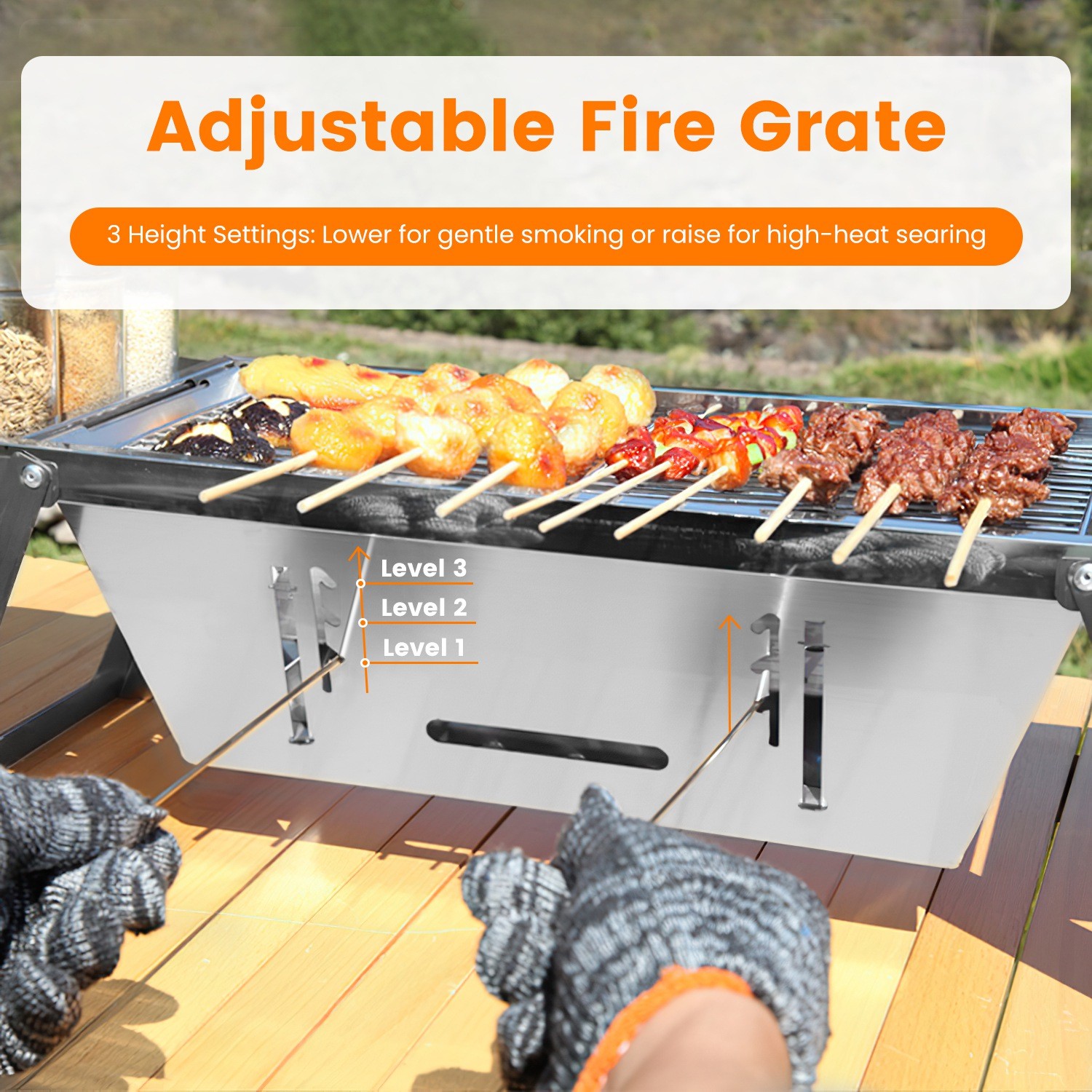Heavy Duty Outdoor Camping Grill Picnic BBQ Adjustable Fire Grate Barbecue Grill