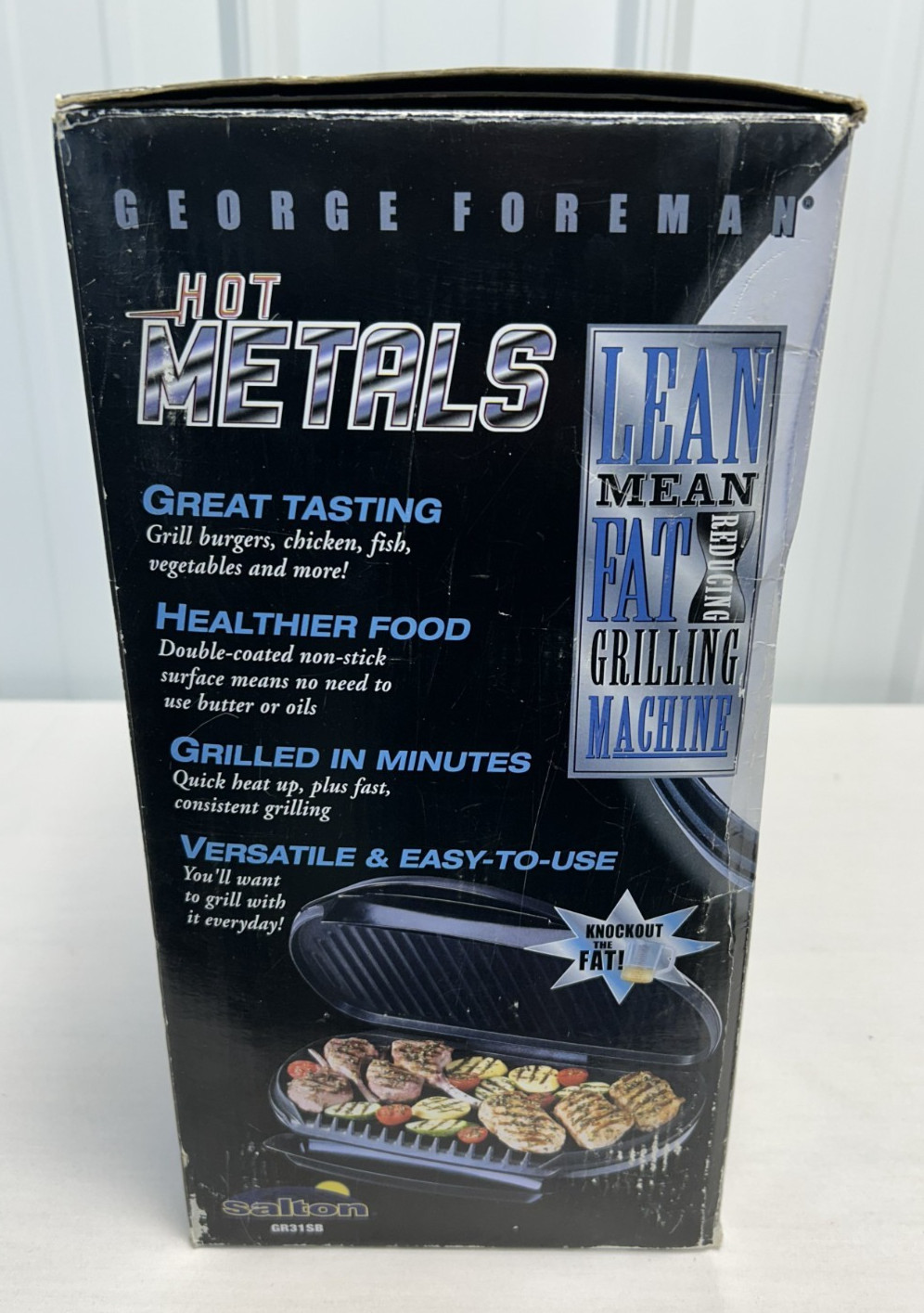 2003 LARGE George Foreman Hot Metals Brushed Stainless Steel Indoor Grill GR31SB