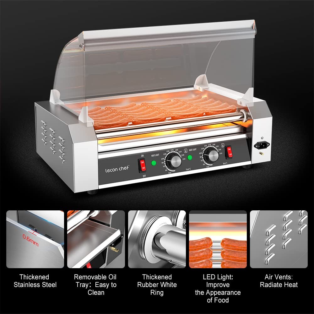 Leconchef Commercial Electric 7 Hot Dog Roller Grill Machine