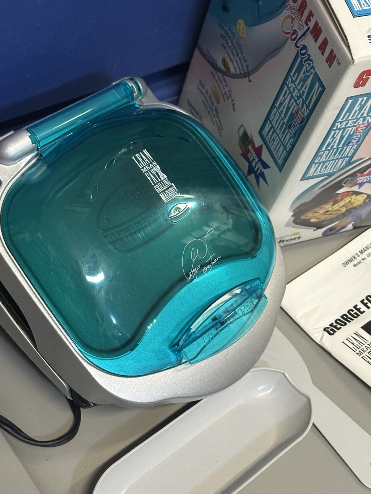 George Foreman Grilling Machine Lean Mean Fat Reduction Nonstick Teal New Open