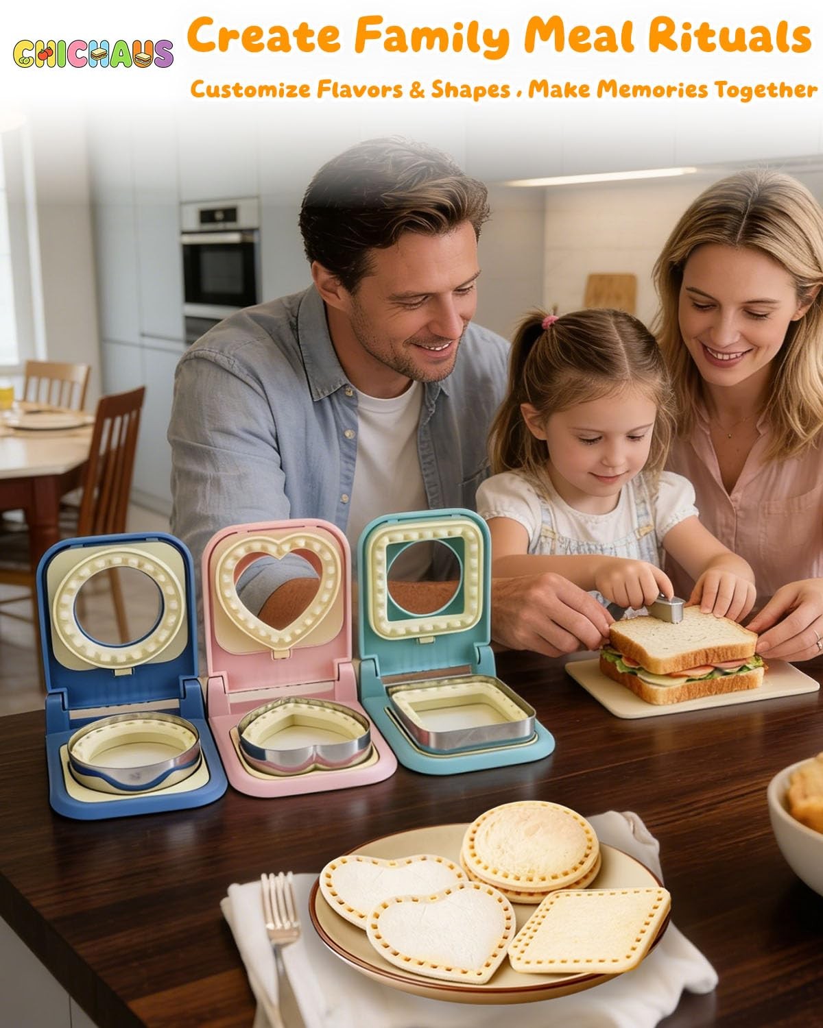 3-in-1 Uncrustable Sandwich Maker – Heart/Circle/Square Crustless Sandwich Cu…