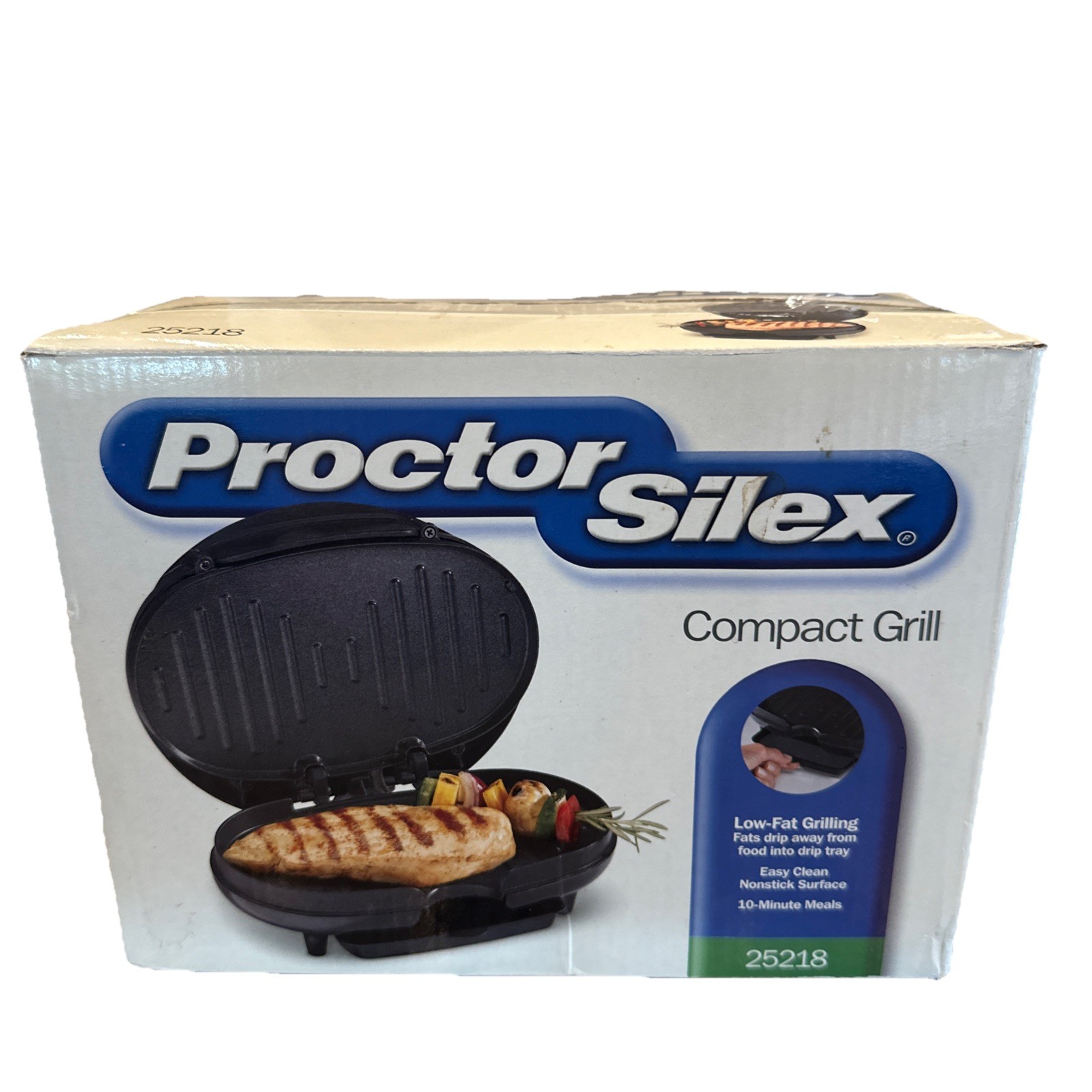 2004 Proctor Silex Compact Electric Grill Drips Fat Away NOS