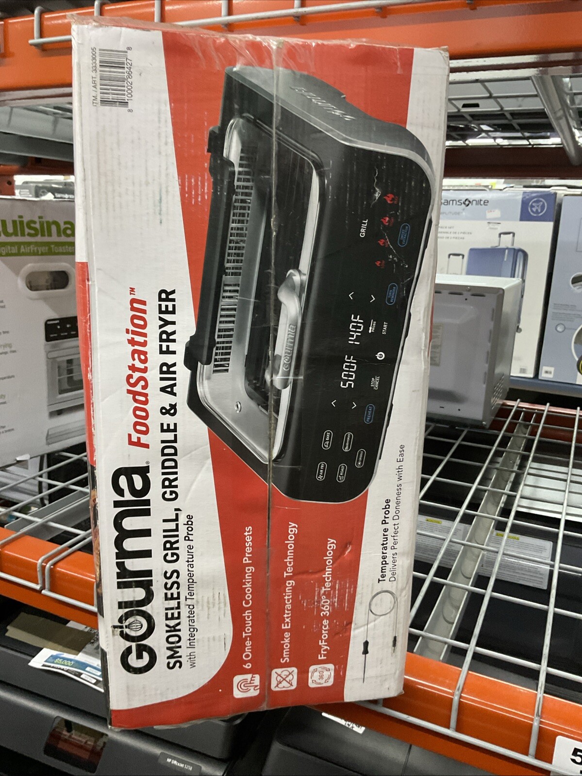 Gourmia FoodStation Smokeless Grill/Griddle/Air Fryer, NEW Condition, (40B)