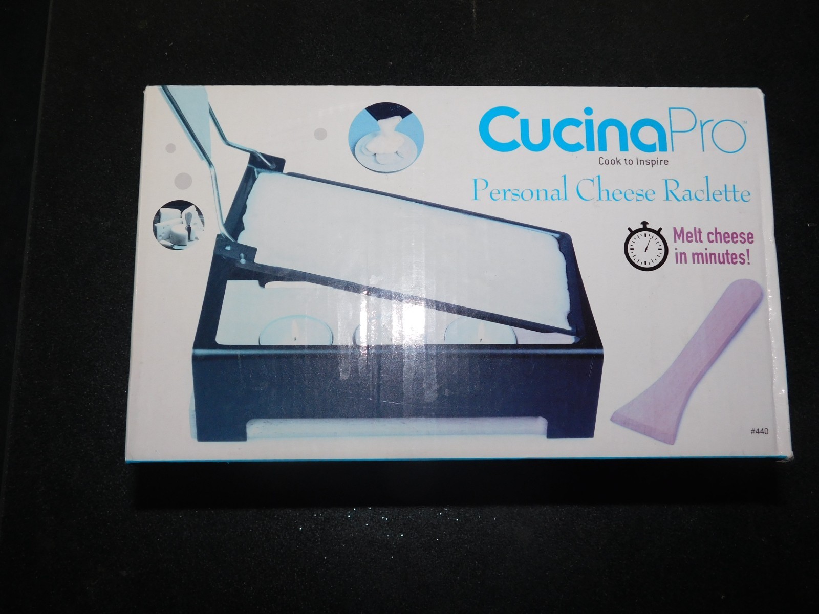 CUCINAPRO Cheese Raclette W Foldable Handle, Cheese Melter, Pan W Spatula & Inst