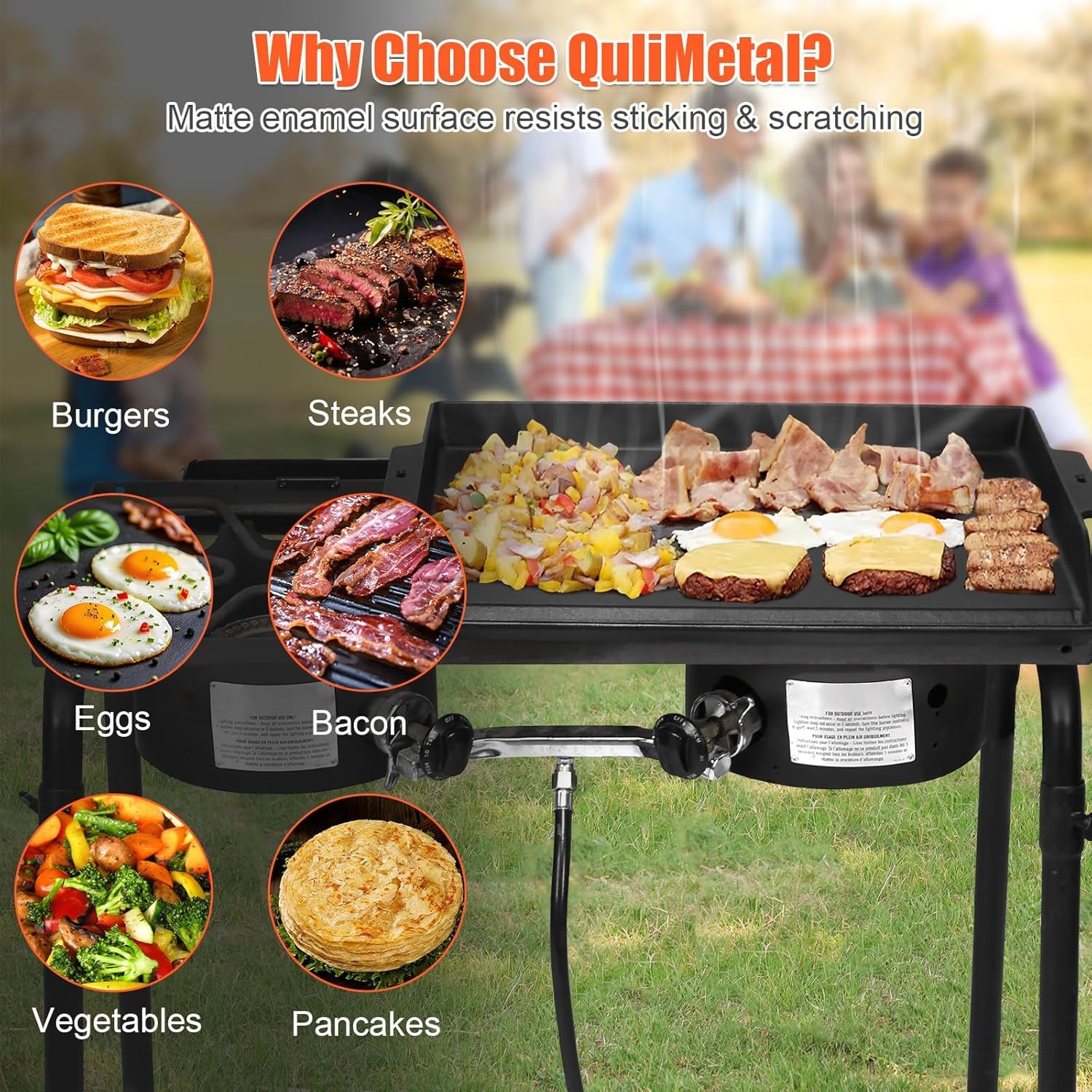 Cast Iron Griddle for Gas Grill, 23″ x 16″ Large Matte Porcelain Enamel Griddle
