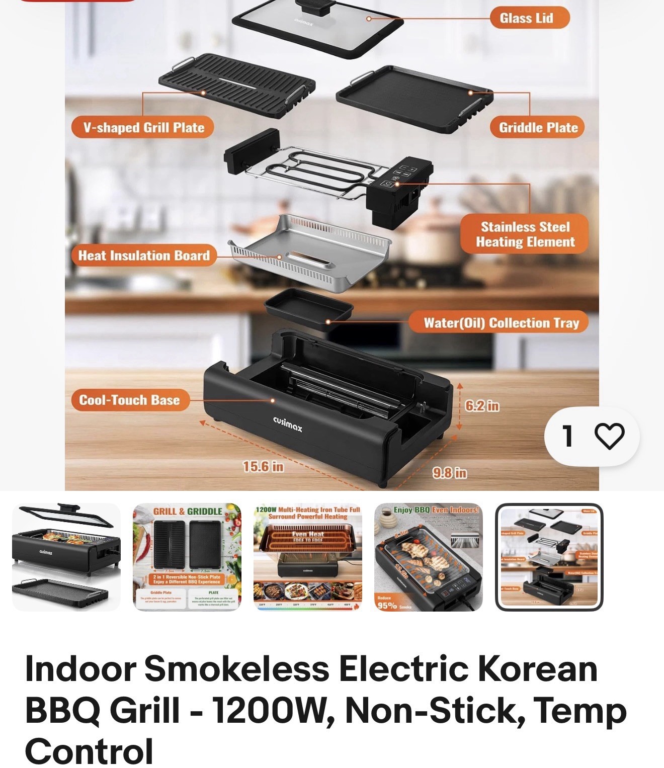 Indoor Smokeless Electric Korean BBQ Grill – 1200W, Non-Stick, Temp Control