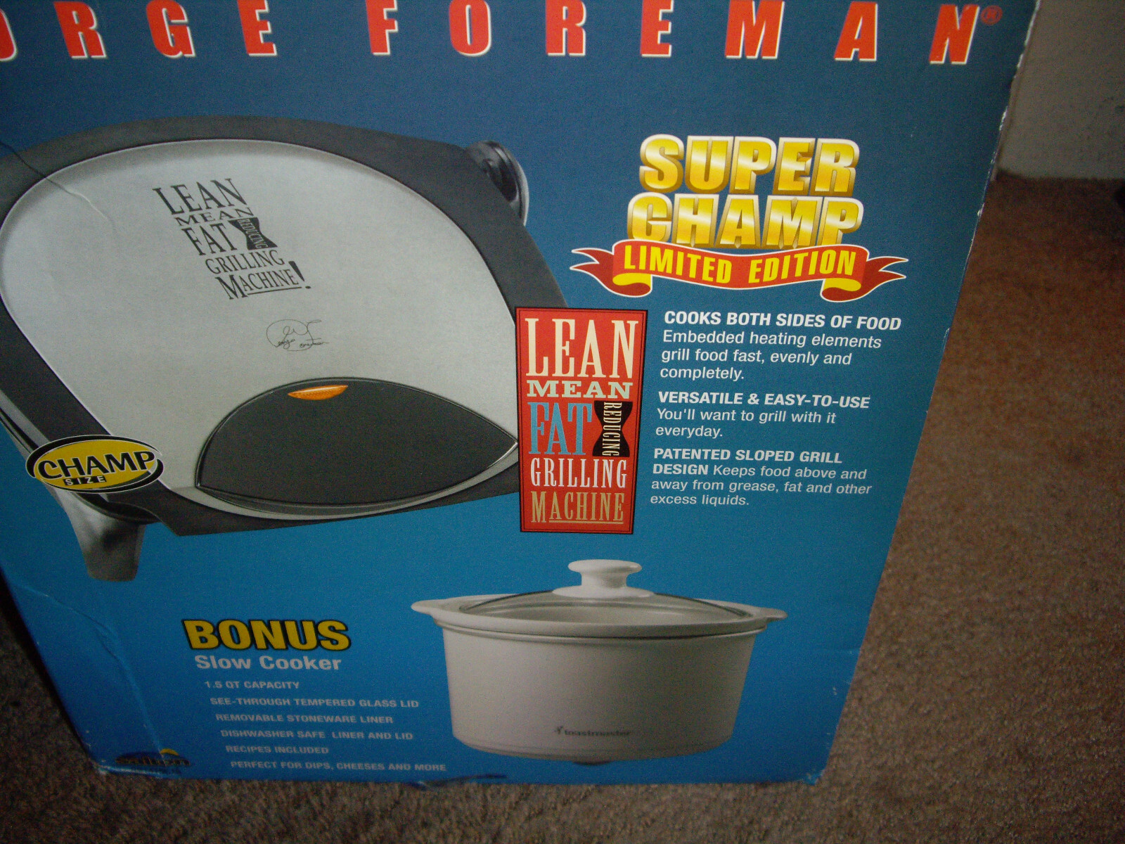 George Foreman Super Champ Limited Edition Grill W/Bonus Slow Cooker New