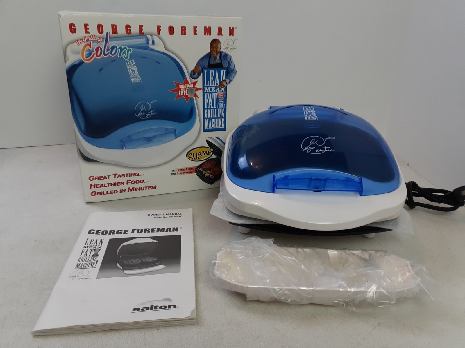 George Foreman Grill In Grilling Colors Blue GR10ABWI Champ Size With Box 825