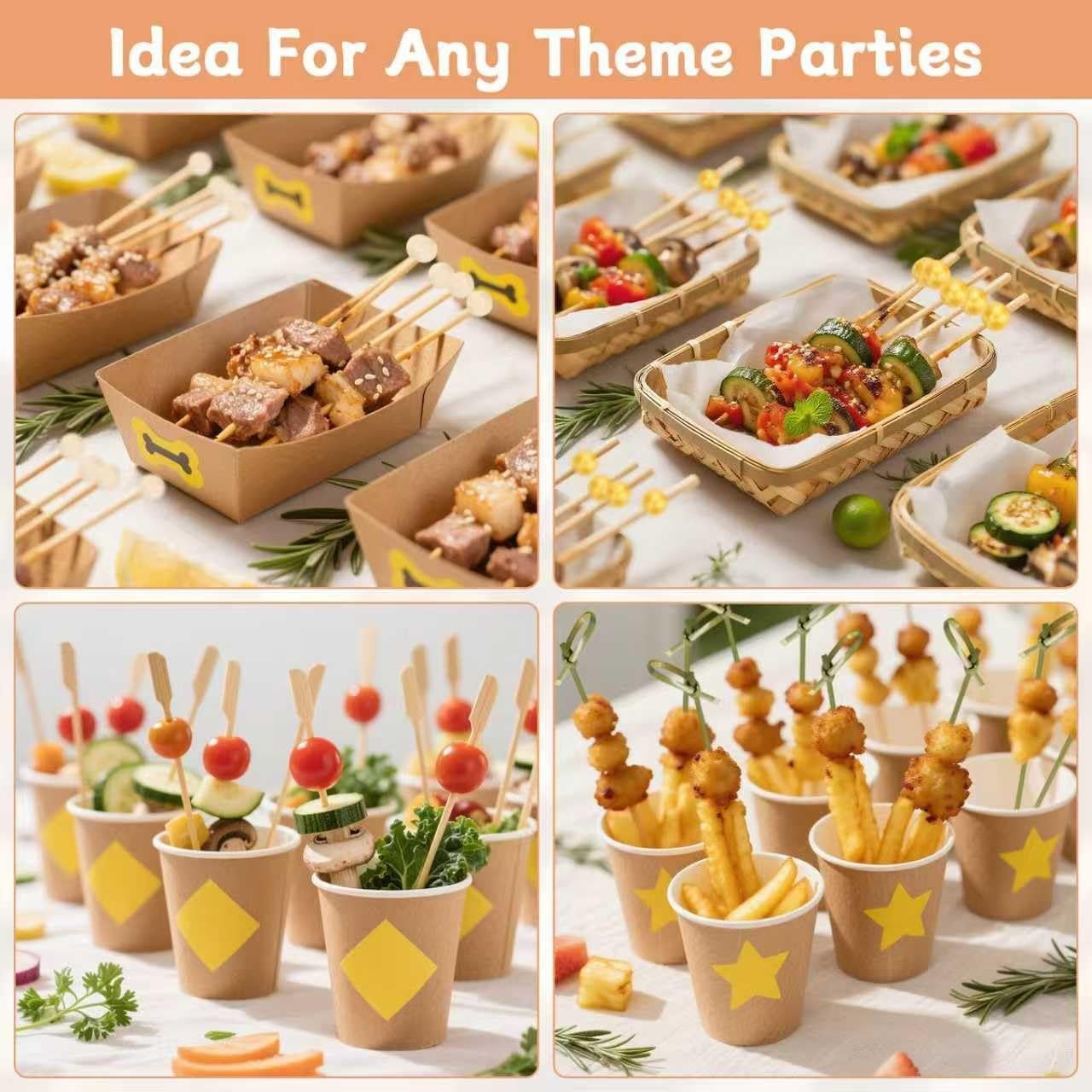 500PCS Eco-Friendly Bamboo Skewers | 4.7″ Cocktail Picks for Appetizers & Charcu