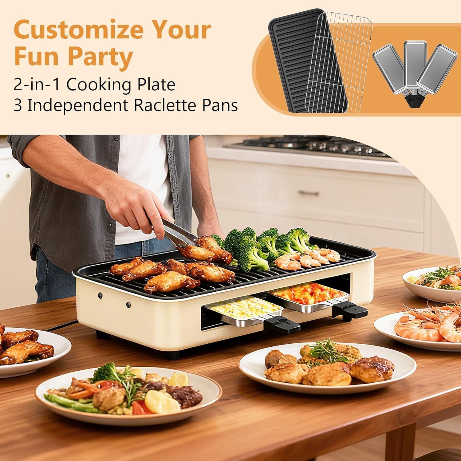 Smokeless Indoor Grill 1500W with Removable Plates & Dishwasher Safe Trays