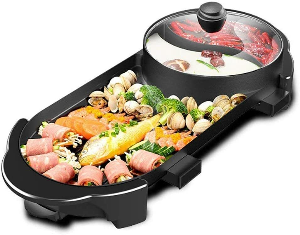Electric Grill Indoor Teppanyaki Grill Hot Pot shabu 2 in 1