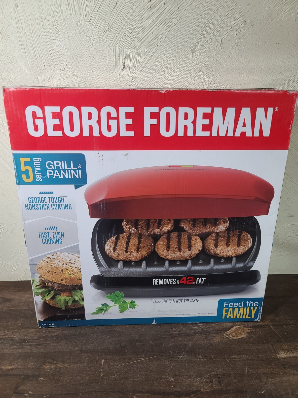 George Foreman Grill & Panini Press Model GR2080R 5 Serving Grill Red New Sealed